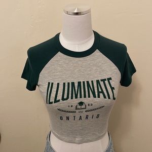Green & Grey “Illuminate 1980 Ontario” Short Sleeve Baseball Tee Crop Top